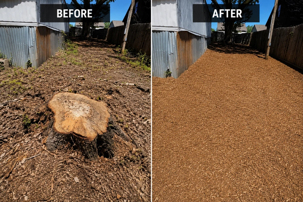 Stump removal Austin - yard cleaned up after grinding